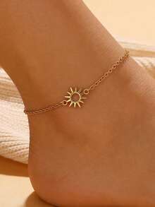 1PC Stainless Steel Hollow Sun Anklet For Women Girls Minimalist Sun Anklets Fashion Waterproof Foot Chain Jewelry Beach Party Gift - Multicolor - View 9