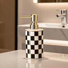 1 Pc 300Ml Ceramic Soap Dispenser Featuring A Multi-Colored Checkerboard Pattern, Designed In A Cylindrical Shape For Refilling. Ideal For Hand Soap, Shower Gel, Shampoo, And Lotion, It Is Perfect For Use In Homes, Kitchens, Bathrooms, And Hotels - Checkerboard Lotion Bottle - View 15