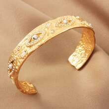 1件装恶魔之眼串珠可调节开口手镯，18K镀金304不锈钢，恶魔之眼吊坠，适合婚礼、派对、万圣节、圣诞节等场合，全年佩戴，二月生辰石，青少年适用 - 金色 - 查看 4