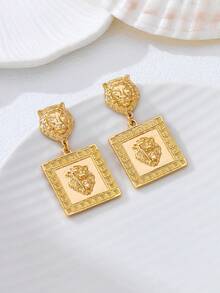 1 Pair Vintage Lion Earrings, Suitable For Daily Commute And Party Attendance - Yellow Gold - View 8