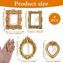 8/12迷你复古树脂相框，适用于DIY珠宝展示、手机照片拍摄和墙面装饰，带雕刻金色边缘，可壁挂、桌面摆放、珠宝展示，迷你道具 - mini相框 - 查看 11