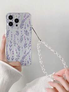 1pc Purple Branch Pattern Transparent Shockproof TPU Painted Thick Anti-Fall Painted Phone Case With Beaded Bracelet Accessory, Suitable For IPhone 16/16 Pro/16 Plus/16 Pro Max, 15 Pro Max, 16e, 15, 14, 13, X, XS, XR, 7/8, P13, P14, P11, P12, S25, S25 Plus, S25 Ultra, A16, A36, A26, A56, A50, A12, A32, A52, A72, A51, A21S, A13, A14, S22 Ultra, S23, A33, A53, S20 FE - Multicolor - View 2