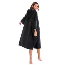 1pc Black Hooded Absorbent Quick-Dry Ultra-Fine Fiber Bathrobe, Suitable For Changing Diapers Surf Poncho Changing Robe With Hood - Black - View 4