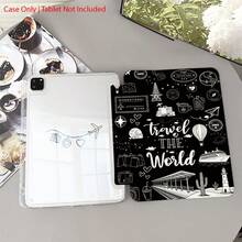 1 Piece Black & White "Travel THE World" Protective Tablet Case Folio Table Case With Pen Holder Compatible With IPad 10.9/10.2/ Air 5th Gen/Pro11/10th/9.7/Air 2/ (7th Gen)/ (8th Gen)/ Air 4/5/ Pro 11/ 10th Generation 10.9-Inch 2022 Smart Case/ Air 13(M3 2025)/ Air 11(M3 2025)/ Air 11(M3 2025)/ 11(A16 2025)/Compatible With Galaxy Tab S10+/S9/A9,Compatible With Xiaomi5/5PR/6/6PRO/7/7PRO - Multicolor - View 7