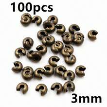 100颗铜圆盖压接端珠 3 4 5mm 止动隔珠，适用于DIY珠宝制作配件 - crimp beads - 查看 34
