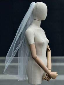 1pc Fine Mesh Lockstitch Bridal Veil, Simple Design For Wedding Ceremony And Banquet, Comes With Hair Comb - White - View 3