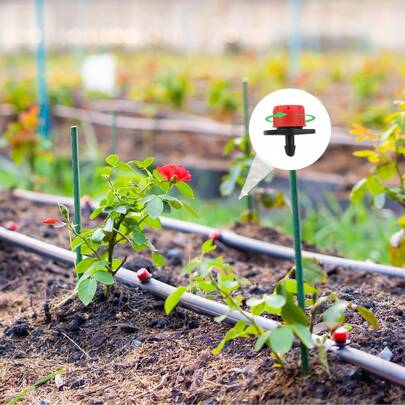 Red Eight Hole Adjustable Irrigation Dropper, Made Of High-Quality And Durable Plastic Material, Adjustable Water Flow Size, Adjustable Irrigation Dropper, 1/4 Inch Dropper Micro Drip Drip Dropper, Equipped With A Puncher, Used For Watering Systems, Suitable For Garden, Lawn, Potted Plant Watering, Agricultural Irrigation, Lawn And Flower Garden Sprinkler Drip Irrigation