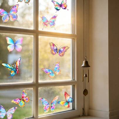 1/3 piezas Pegatinas de ventana de mariposas de colores fantasía, PVC reutilizable con adsorción electrostática, adecuado para dormitorios, estudios, baños, decoración del hogar, accesorios de arte y embellecimiento DIY.