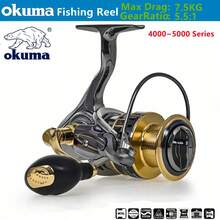 OKUMA Sea Fishing Spinning Wheel Fishing Reel 13+1BB Power Spinning Wheel Fishing Coil Metal Rocker Arm Wire Cup Shallow Spool Suitable For All Waters - Black - View 15