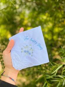 Wedding Embroidered Handkerchief With Fan-Shaped Lace Edge Design, Fun Blue Accessory For Bride's Wedding Day, Gift For Mother Of The Bride, Summer Birthday, Beach, Back To School Season, School Supplies, Room Decor - Multicolor - View 3