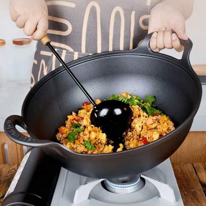 Cast Iron Ingot Pot, Thick Double-Ear Stew Pot, Soup Pot. Small Wok, Frying Pan, Non-Stick Flat Bottom Pan, No Coating