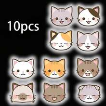 Cute Cat Car Warning Reflective Stickers, Easy Tear Reflective Stickers For Night Driving Car Decorations, 10 Pcs. 482H - A - View 1