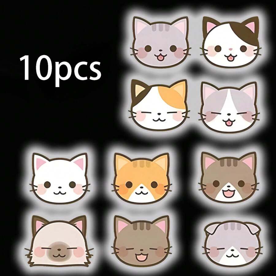 Cute Cat Car Warning Reflective Stickers, Easy Tear Reflective Stickers For Night Driving Car Decorations, 10 Pcs. 482H - A - View 1