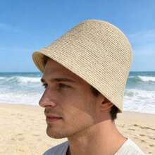 1顶夏季草编透气遮阳帽，多功能防晒，简约气质旅行帽，男女情侣均适用 - 彩色 - 查看 4