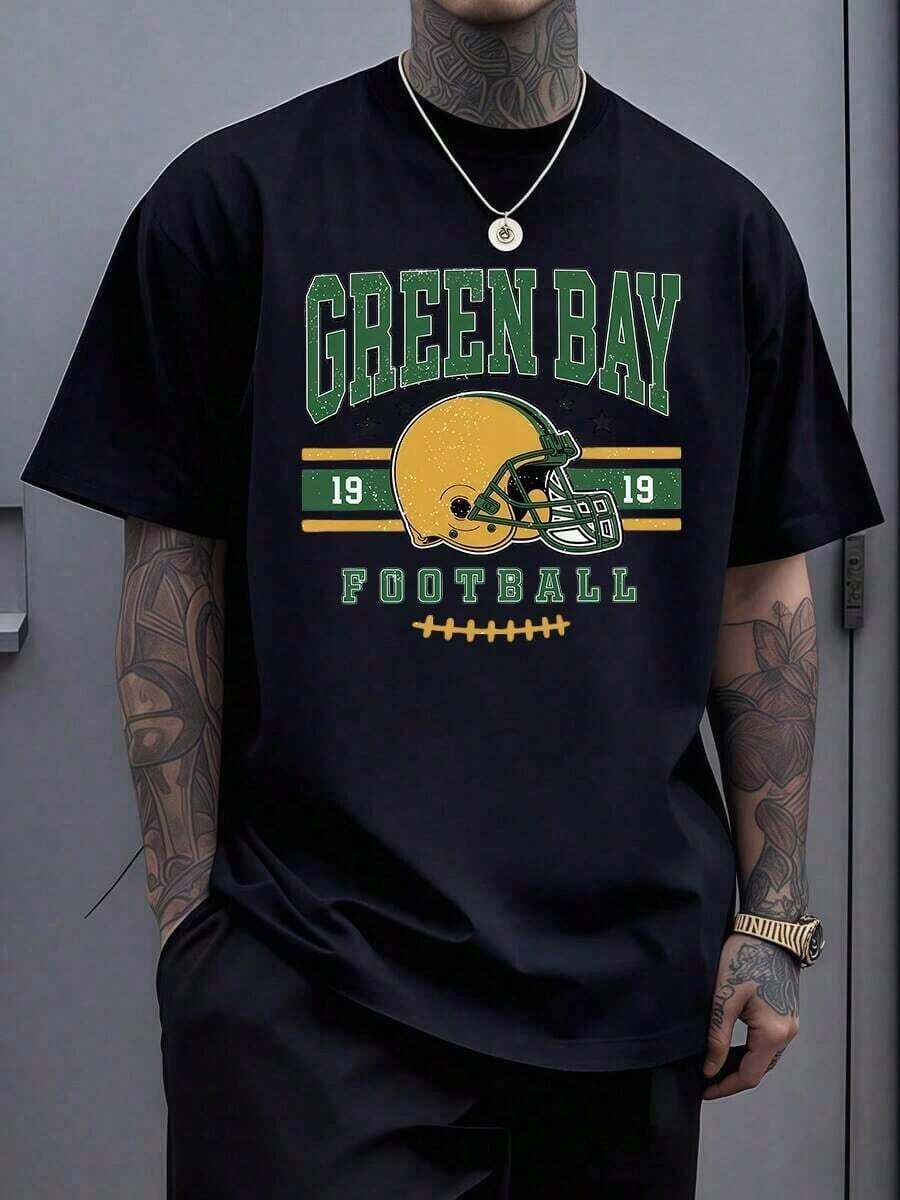 Camiseta de moda de nueva temporada de primavera y verano para la calle 100% Algodón - Green Bay S-XXXL Camiseta del equipo de fútbol Green Bay , Camiseta con estampado gráfico de los Green Bay , Camiseta deportiva de ocio para hombres y mujeres, Camiseta con diseño único de los Green Bay Football, Unisex para adultos, Regalo para fans. - Negro 7 - Ver 1