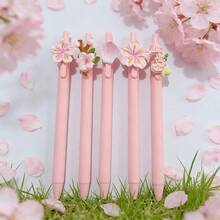 5pcs/Set Spring Flower Petal Push-Button Ballpoint Pens, Holiday Small Gift - A - View 1