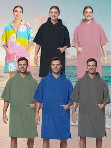 1pc Printed 7/8 Pants Surfing Hooded Cloak Changing Robe, Quick Dry Super Soft Fiber Wetsuit Changing Towel With Pocket, Suitable For Women Surfers - Multicolor - View 1