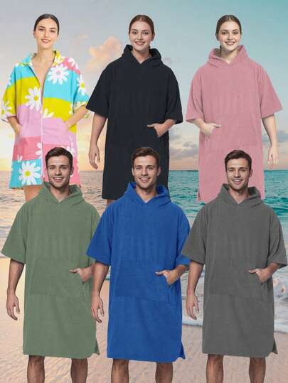 1pc Printed 7/8 Pants Surfing Hooded Cloak Changing Robe, Quick Dry Super Soft Fiber Wetsuit Changing Towel With Pocket, Suitable For Women Surfers