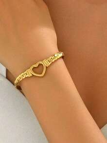 RAYQUEEN 1 chiếc dây chuyền hình trái tim bằng thép titan không phai màu, mạ vàng 18K, thích hợp cho phụ nữ đeo hàng ngày. - Vàng - Xem 10