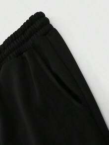 Graphic Print Casual Sweatpants, Loose Fit Straight Leg, English Graffiti Print, Streetwear Comfortable Summer - 黑色 - 查看 6
