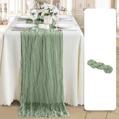 1pc/4pcs 35.4*70.9in/35.4*118.1in Green Foldable Table Runner, Made Of Polyester Fabric, Suitable For Holiday And Birthday Party Decoration, Wedding Supplies, Family Gatherings, Dining Table Decor, Tablecloth, Table Runner And Table Cover