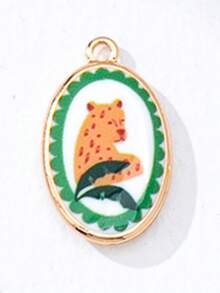 1pc Oval-Shaped DIY Jewelry Pendant, Suitable For Necklace, Bracelet, Earring Making - Gold Plated Enamel Ocean & Fruit Pendant, Jewelry Making Supplies - Summer Theme Jewelry Accessory - Multicolor - View 11