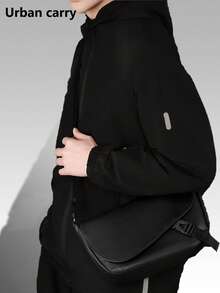 新款纯黑色/黑卡其色复古简约时尚PU皮男士斜挎包，街头风翻盖单肩包，商务通勤信使包，轻便易携，可调节肩带，多口袋隔层，可装手机、充电宝、卡片等物品，适合工作、户外、旅行，是送给男士、丈夫、男友、节日、情人节、圣诞节的理想礼物。 - 彩色 - 查看 3