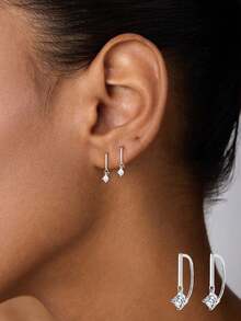 1件S925纯银D形女士肚脐环，镶嵌单颗钻石肚脐钉，尽显奢华风格和高端魅力。 - 單隻 - 查看 1