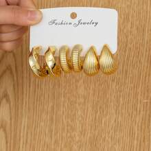 6-18件套时尚金属质感C形、花朵形、螺丝形耳环，适合女性日常、节日、派对佩戴，轻盈的CCB材质，女士时尚耳环套装 - 彩色 - 查看 5