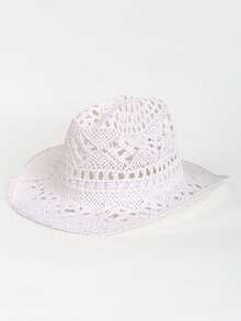 1 件手工时尚巴拿马草帽，波西米亚海滩太阳帽，防紫外线太阳帽，休闲防风帽 - 彩色 - 查看 4