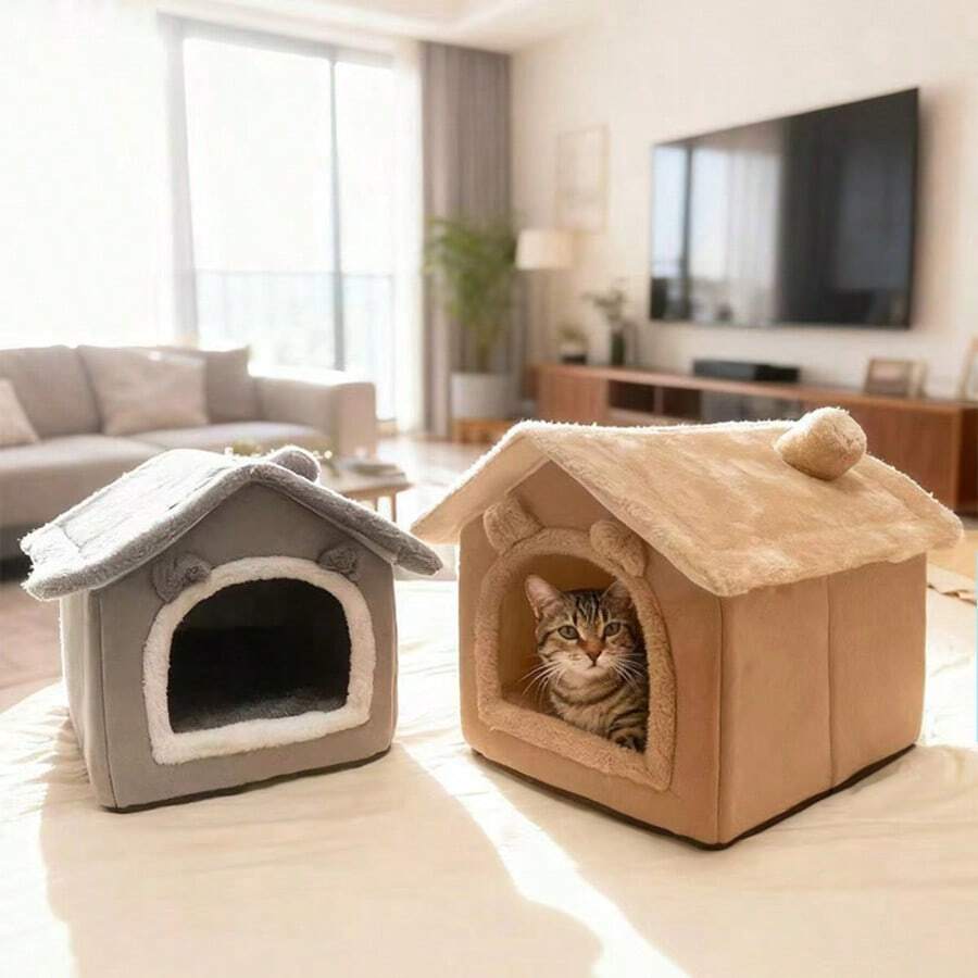 2026 New Large Spacious Cat Bed With Soft Cushion, Breathable Cat House, Comfortable Cat Cave Suitable For Small, Medium And Large Cats All Seasons - Grey - View 1