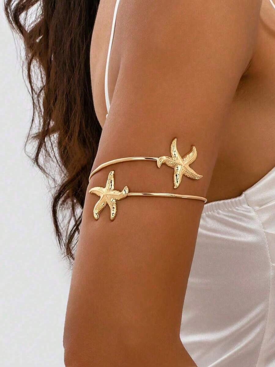 1pc Fashionable Gold Starfish Bracelet: Stackable Design, Tarnish-Resistant, Waterproof, Hypoallergenic Jewelry Masterpiece. Simple And Elegant Design, Bracelet - Multicolor - View 1