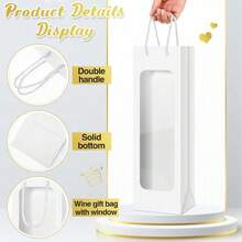 1pc/12Pcs Valentines Day Single Wine Bottle Gift Bag Bulk Wedding Champagne Boxes With Clear Window Handles Reusable Holiday New Year Party Favor(White) - View 8