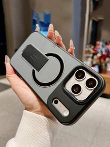 Creative Foldable Invisible Bracket Magnetic Glossy Skin Invisible Bracket Phone Case Compatible With IPhone 17 Pro Max, 16 Pro New Model, 15, Personalized 14, Simple 13/12/11, 17 Air, 15 Plus, Anti-Fall - Black - View 3