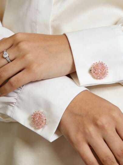 2 piezas Botón de flor con perla de arroz falsa y diamante de imitación, de moda y de alta gama, broche de presión, broche de corbata, accesorio de mujer, cubierta de puño para ropa de fiesta de lujo ligera que muestra el temperamento de la mujer, adecuado para uso diario, regalo para amigos, regalo para amantes, regalo familiar