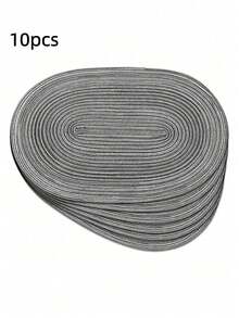 2/4/6/8/10/12 件套编织椭圆形餐垫，12x18 英寸，天然编织耐热餐垫，适合日常家庭聚会和婚礼宴会（深灰色） - 深灰色 - 查看 10