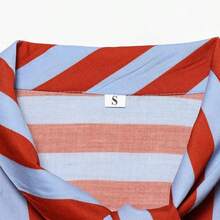 Áo sơ mi nữ thanh lịch với họa tiết sọc tương phản và nơ, kiểu dáng mới cho mùa xuân hè, thích hợp mặc đi nghỉ mát hoặc đi chơi. - Đỏ - Xem 7