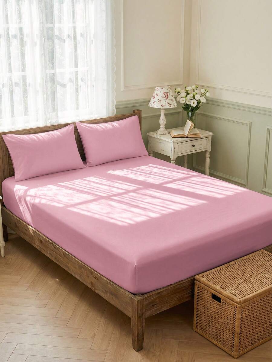 1 Stück einfarbiges Spannbetttuch, weich & hautfreundliche Matratzenauflage, geeignet für alle Jahreszeiten, maschinenwaschbar, passend für Einzelbett/Doppelbett/Queensize/Kingsize, ideales Bettwäsche-Geschenk, Heimdekoration, Schlafzimmerdekoration - Pink - Übersicht 1