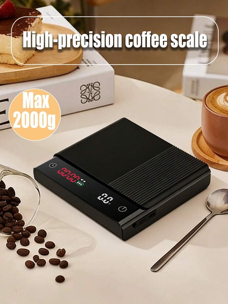 2000g Balanza digital para café con temporizador - Características: pantalla LED, alfombrilla de silicona y protector contra salpicaduras de silicona. Ideal para espresso, goteo, hornear y pesar joyas. (Cable de carga no incluido) - Multicolor - Ver 1