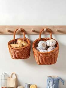 Heavy-Duty Woven Hanging Basket With Wide Opening Quick Access Storage For Seniors Ergonomic Wicker Storage Bin For Gardening Tools Sturdy Rattan Style Basket To Hold Cleaning Supplies Sponges All-In-One Storage Solution For Laundry Room Garage Mudroom Kitchen Organizer Tools - Multicolor - View 11