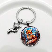 Medvang Gantungan Kunci Rubah Kartun Lucu, Gantungan Kunci Cabochon Kaca dengan Pola Rubah yang Menggemaskan, Gantungan Kunci Mobil dan Tas untuk Pria dan Wanita, Hadiah Grosir - Antique Silver - View 2