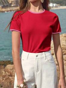 MOTFPREMIUMCONTRASTTRIMSHORTSLEEVETEE - Rosa fuerte - Ver 2