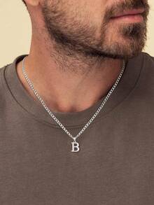 1件不锈钢极简字母吊坠项链，粗链，可个性化定制26个英文字母，适合日常、通勤、旅行、情侣礼物，男女皆宜的休闲街头服饰 - 字母款 - 查看 6