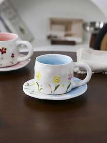 1 Set Refreshing Ceramic Coffee Cup & Saucer, Spring Cartoon Cup, Afternoon Tea Cup, Mug, Latte Art Cup, Breakfast Milk Cup, Personalized Birthday/Housewarming Gift, Couple Water Cup - Multicolor - View 3