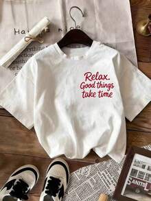 1 Piece, 100% Cotton, Loose T-Shirt, Summer Short Sleeve Crew Neck Tee, Oversized Spring/Summer Tops, 100% Cotton, Women's Short Sleeve T-Shirts, Funny Phrases Printed, Solid Color Crew Neck, Soft And Comfortable, Casual, Urban Wear, Y2K, Beach, Graduation, Vacation, Top, Summer, Spring, T-Shirt, Gym, Sports, Party Top, Vintage, Carnival, San, Maija, Women's Tops, Women's Clothing, Spring Outfit, Funny Summer T-Shirts For Women, Vacation, Beach, Casual, Cute Tops, White Top, Summer Tops, Women's Spring Tops, Women's Clothing For Easter, Carnival, All Seasons, Office/Lounge/Home/Minimalist, Western Women's Outfit, American Retro Style, Unisex - White - View 2