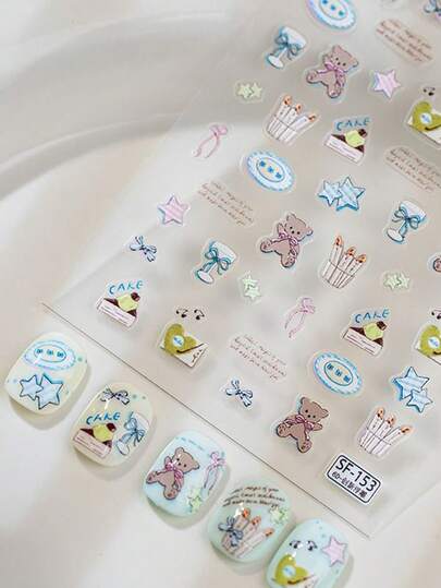 Pegatinas de uñas de dibujos animados divertidos, pegatinas de uñas de relieve, pegatinas de uñas autoadhesivas para mujeres, efecto de relieve 5D, lindas e interesantes, tema exquisito, decoración de uñas DIY fácil, regalos para fiestas, pegatinas de estilo de fiesta, pegatinas para decoración de tazas de agua y teléfonos