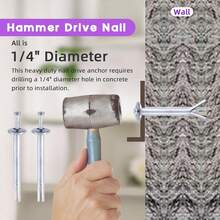 50Pcs Silver M6 X 50mm Alloy Steel Concrete Anchors, Drive Expansion Nail, Hammer Drive Nail Set, 1/4\ Diameter, Approx 2\ Length For Concrete, Brick, Masonry - M6x50mm - View 8