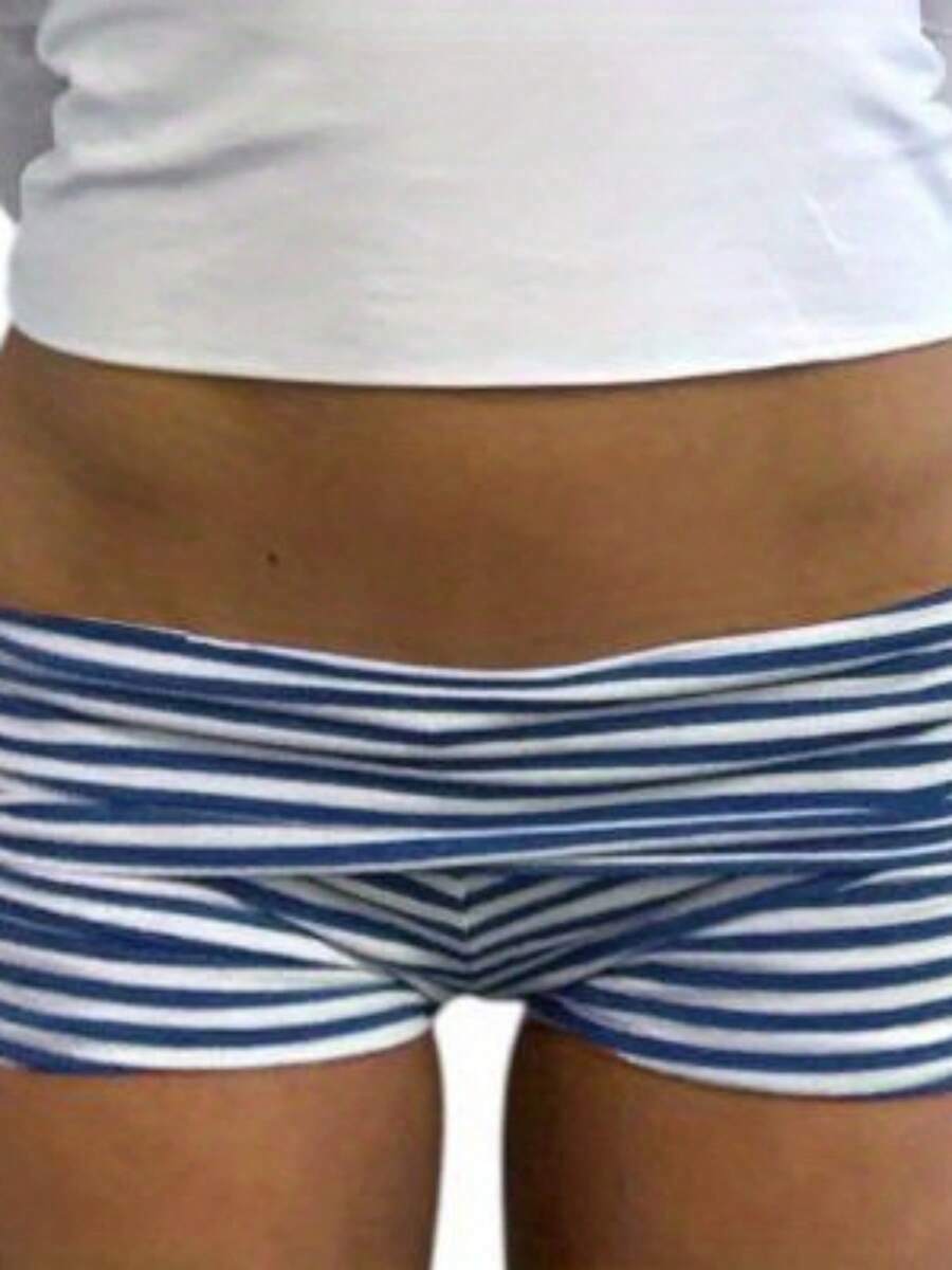 Women's Fold Over Shorts Dot/Stripe Low Waist Bodycon Short Pants - 藍色 - 查看 1