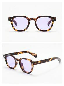 1副男女通用复古圆形镜框高品质个性化简约时尚眼镜，适合旅行、海滩和日常佩戴 - 玳瑁框紫色片 - 查看 4