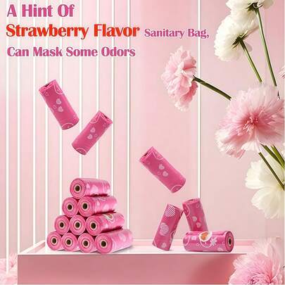 180 Bags/12 Rolls Thick Plastic Pet Dog Waste Pickup Kit, New Cute Strawberry Pattern, Outdoor Dog Walking And Potty Bagging Set, Dog Poop And Trash Bag Collection (Pettailbliss), Home Decor, Party & Christmas Storage